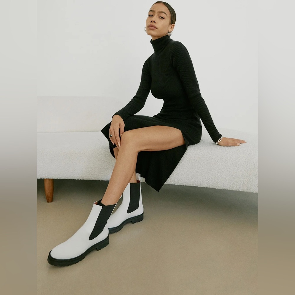 NEW Reformation Katerina Lug Sole Chelsea Black & White Ankle Boots NWT BNIB